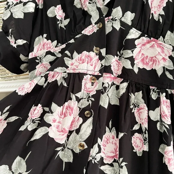 FREE PEOPLE Love of My Life Midi dress black with pink green flower print NWT - Picture 8 of 13